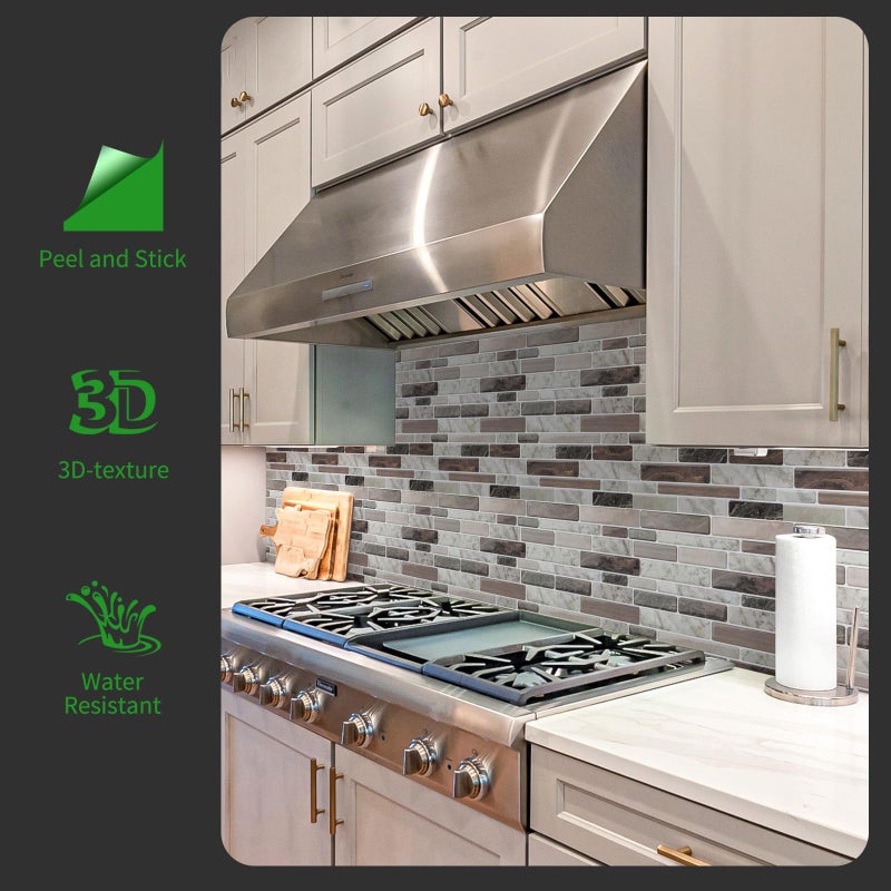LONGKING Self-Adhesive Kitchen Backsplash, Marble Look Decorative Tiles (10 Tiles) (Multi) - Image 2